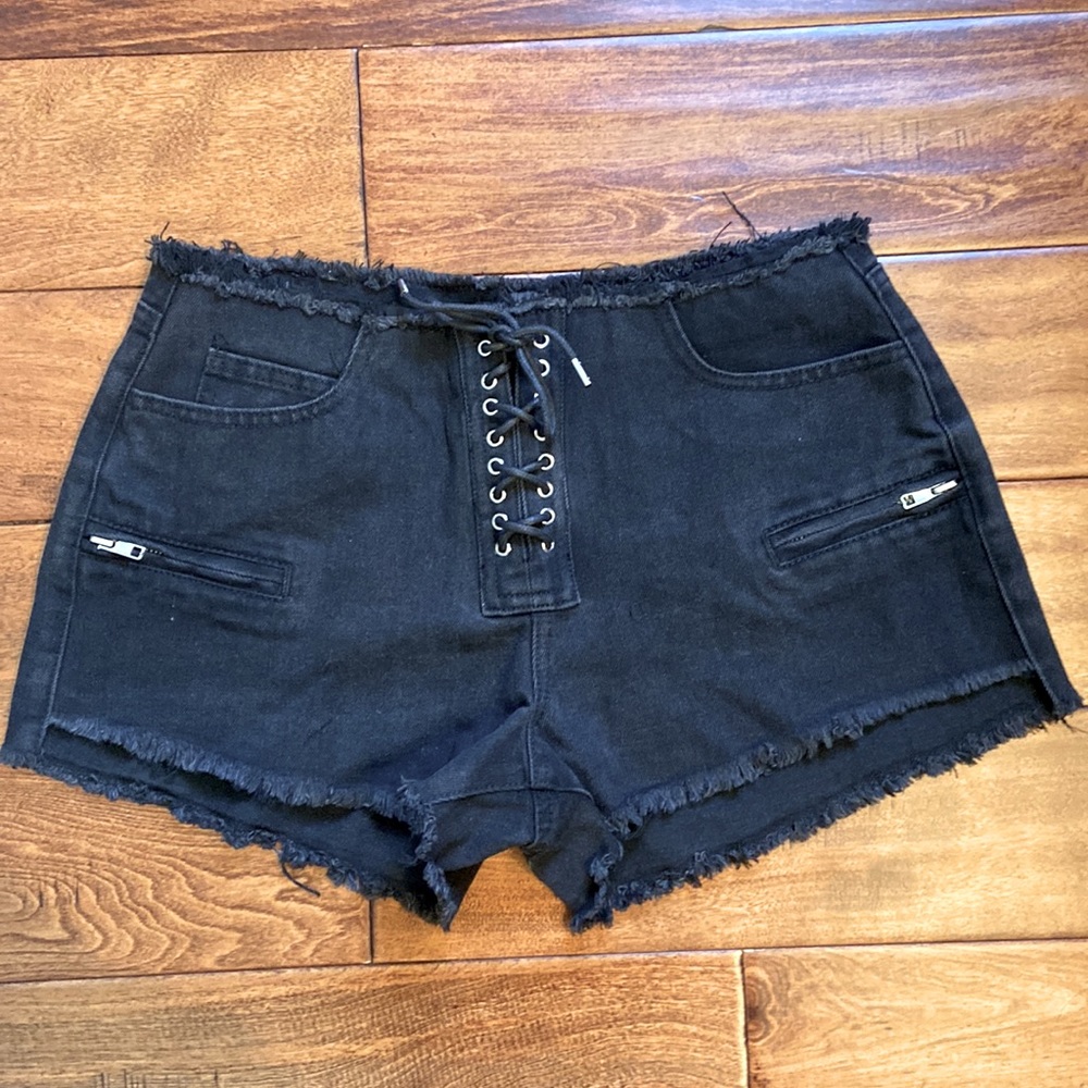 Fashion Nova Lace Up Denim Shorts